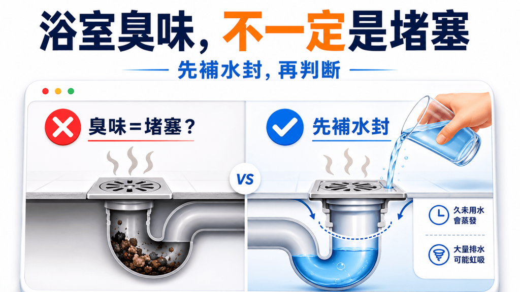 浴室臭味不一定是堵塞，先補水封再判斷
