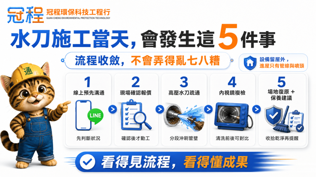 水刀通管施工當天，會發生這五件事情，看得見流程也看得懂成果