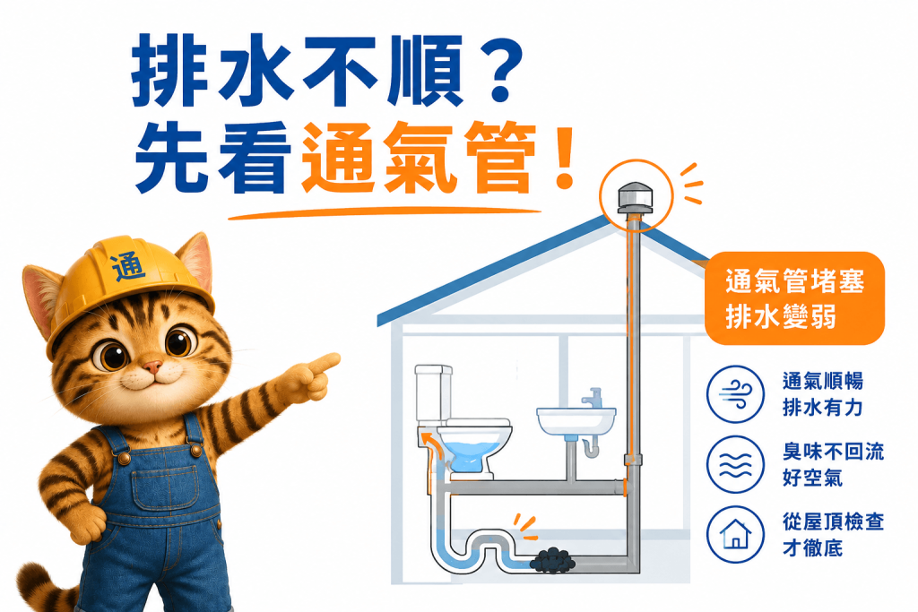 排水不順?可以先看通氣管，因為通氣管堵塞也會導致排水變弱