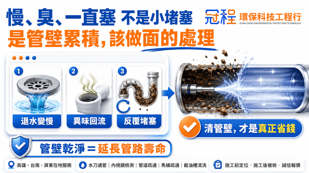 排水變慢、異味回流、反覆排水管堵塞？你需要的可能不是單純水刀通管，更需要水刀清管壁